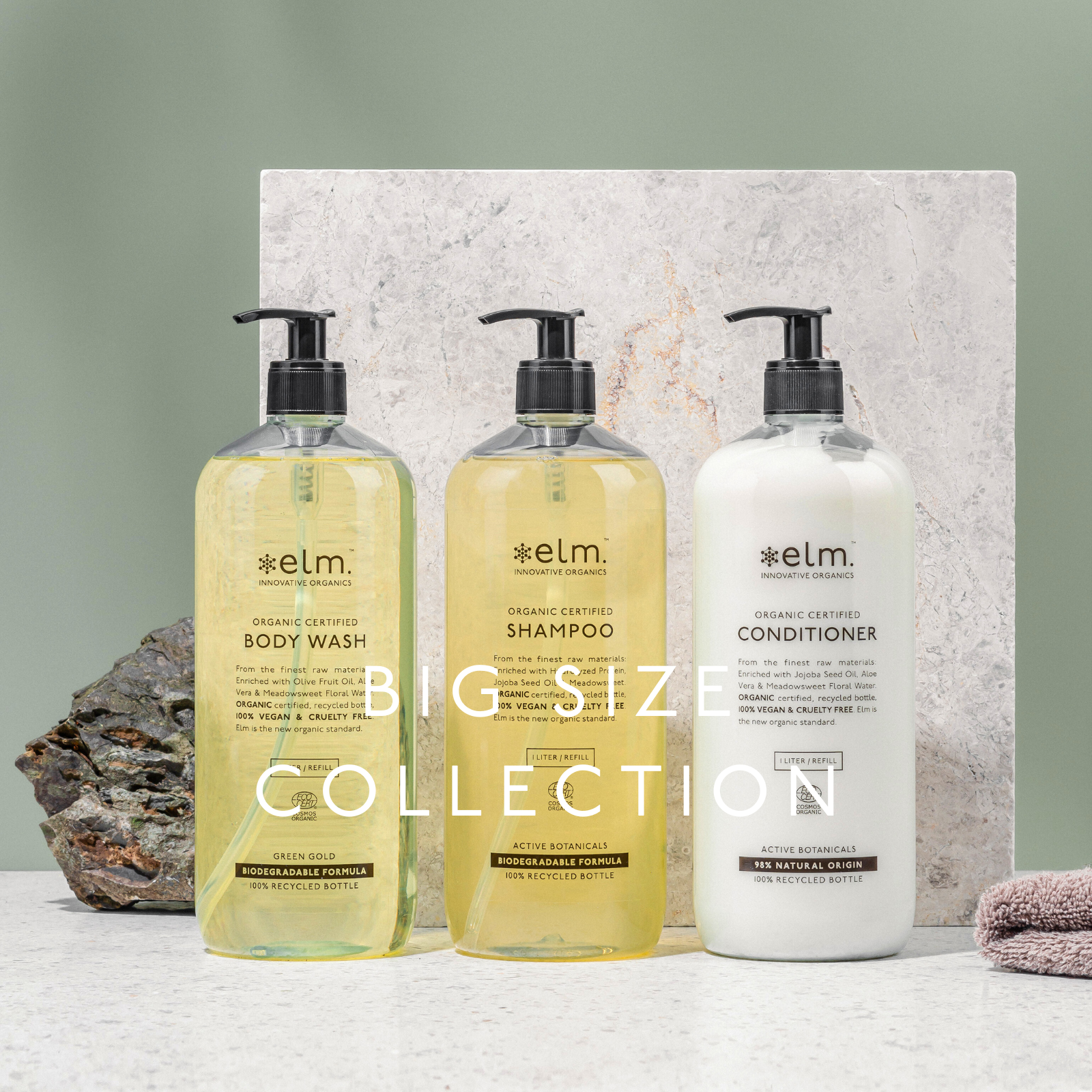 elm organics big size, 1l flasker til refill eller som big size